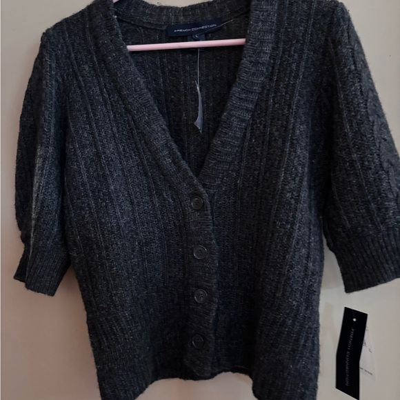 French Connection Charcoal Cardigan wool blend gray Large - Picture 2 of 5